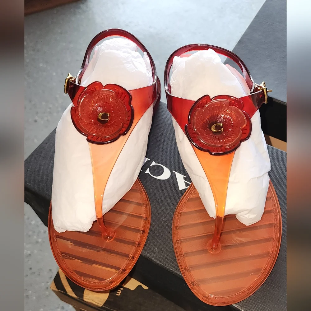 COACH Womens Tea Rose Split Toe Casual Sport Jelly Sandals 7B - Picture 1 of 5